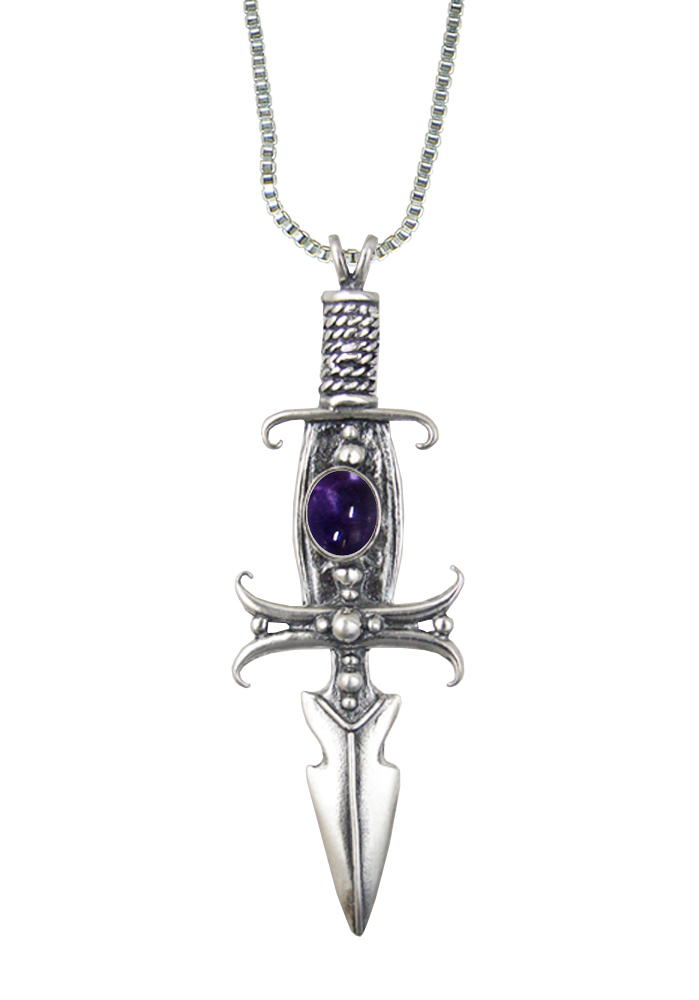 Sterling Silver Deathmaker Knife Dagger Pendant With Iolite